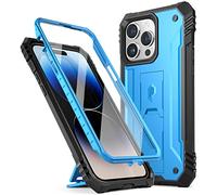 Poetic Revolution Series - Funda Compatible con iPhone 14 Pro de 6.1 Pulgadas (versión 2022), Funda Protectora Resistente a Prueba de Golpes con Soporte y Protector de Pantalla Integrado, Color Azul
