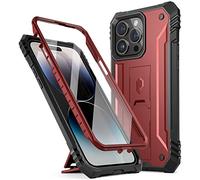 Poetic Revolution Series - Funda Compatible con iPhone 14 Pro de 6.1 Pulgadas (versión 2022), Funda Protectora Resistente a Prueba de Golpes con Soporte y Protector de Pantalla Integrado, Color Rojo