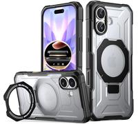 Poetic Spartan - Funda con soporte de anillo para iPhone 17, botón de control de cámara, compatible con Magsafe, funda protectora resistente a los golpes, color negro y transparente