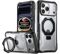 Poetic Spartan - Funda con soporte de anillo para iPhone 17 Pro, botón de control de cámara, compatible con Magsafe, funda protectora resistente a los golpes, color negro y transparente