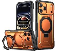 Poetic Spartan - Funda con soporte de anillo para iPhone 17 Pro Max, botón de control de cámara, compatible con Magsafe, funda protectora resistente a prueba de golpes, color naranja metálico