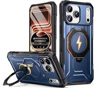 Poetic Spartan - Funda para iPhone 17 Pro Max, botón de control de cámara, anillo magnético giratorio de 360°, compatible con MagSafe, funda protectora resistente a prueba de golpes, azul medianoche