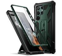 Poetic Spartan Funda Compatible con Galaxy S22 Ultra 5G 6.8", Protector de Pantalla Integrado con identificación de Huellas Dactilares, Funda Protectora con Soporte de Soporte, Color Verde metálico