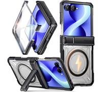 Poetic Spartan - Funda para Samsung Galaxy Z Flip 8, protección de bisagra, compatible con MagSafe, protector de pantalla de vidrio templado, resistente a prueba de golpes, con soporte, color negro y