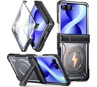 Poetic Spartan - Funda para Samsung Galaxy Z Flip 8, protección de bisagra, compatible con MagSafe, protector de pantalla de vidrio templado, resistente a prueba de golpes, con soporte, color plomizo