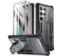 Poetic Spartan Hülle Kompatibel mit Galaxy S24 Ultra 5G 6,8", [SchiekameraAbdeckung][Displayschutz funktioniert mit Fingerabdruck-ID] Stoßfeste Hülle in Militarqualität mit Ständer MetallicGunMetal