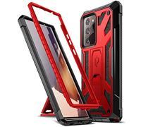 Poetic Spartan Series para Samsung Galaxy Note 20 Ultra Funda, Acento de Color metálico de Doble Capa con Textura de Cuero Premium, Funda Protectora a Prueba de Golpes con Soporte, Rojo Metalizado