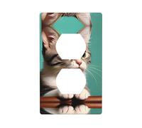 Poezjzw A Curious Cat Pattern Outlet Covers Wall Plate Light Switch Plate Decorative For Kitchen Bathroom Bedroom Farmhouse Decor