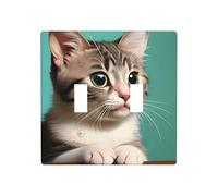 Poezjzw A Curious Cat - Placa decorativa para interruptor de luz con 2 bandas, cubierta de interruptor de palanca doble de 4.5 x 4.5 pulgadas