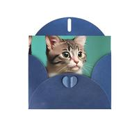 POEZJZW A Curious Cat - Tarjetas de Navidad de papel perlado, con sobres azules, tarjetas de agradecimiento, boda, día de San Valentín, 10 unidades