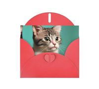 POEZJZW A Curious Cat - Tarjetas de Navidad de papel perlado, con sobres rojos, tarjetas de agradecimiento, boda, día de San Valentín, 10 unidades
