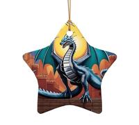 Poezjzw Adorno de Navidad de cerámica con diseño de dragón occidental, forma de estrella, colgante colgante para Navidad, adornos para decoración del hogar
