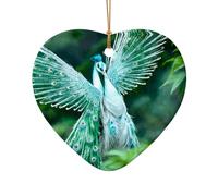Poezjzw Adorno de Navidad de cerámica con diseño de pavo real blanco en forma de corazón, regalos para vacaciones de Navidad, adornos para decoración del hogar
