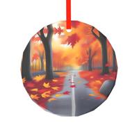 Poezjzw Adorno de Navidad de cristal con patrón de camino del bosque, colgante redondo, regalos para vacaciones de Navidad, adornos para decoración del hogar