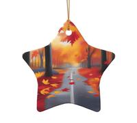 Poezjzw Adorno navideño de cerámica con diseño de camino del bosque, en forma de estrella, colgante para regalos de Navidad, adornos para decoración del hogar