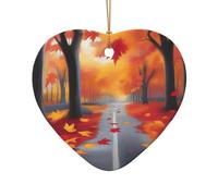 Poezjzw Adorno navideño de cerámica con patrón de camino del bosque, en forma de corazón, colgante para regalos de Navidad, adornos para decoración del hogar