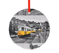 Poezjzw Adornos redondos de cristal con patrón de tren de la ciudad, para colgar en el árbol de Navidad, decoración del hogar, reuniones, recuerdos