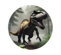 POEZJZW Alfombrilla de ratón redonda con diseño de dinosaurio errante, bonita alfombrilla de ratón, base de goma antideslizante con borde cosido, tamaño pequeño de 7.9 x 7.9 pulgadas