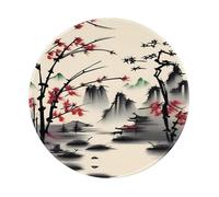 POEZJZW Alfombrilla de ratón redonda con patrón de flor de bambú y ciruelo, bonita alfombrilla de ratón, base de goma antideslizante con borde cosido, tamaño pequeño de 7.9 x 7.9 pulgadas