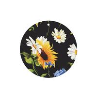 Poezjzw Ambientadores de coche con aroma a lavanda de forma redonda, patrón de girasoles y manzanilla, 6 tabletas de aromaterapia para armario y zapatero