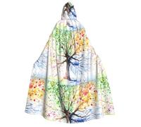 POEZJZW Bata de brujería con capucha para Halloween | Seasons - Capa con capucha para Halloween, diseño de árbol de primavera, disfraz unisex para fiesta de máscaras