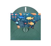 POEZJZW Blue Underwater World Of Fish - Tarjetas de Navidad de papel perlado, con sobres verde oscuro, tarjetas de agradecimiento, boda, día de San Valentín, 10 unidades