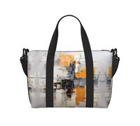 Poezjzw Bolsa de lona de viaje con pintura abstracta gris y amarilla para fin de semana, bolsas de mano para mujeres, bolsas de hospital para trabajo de parto y parto, bolsa de equipaje nocturna,