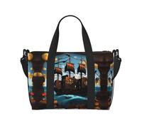 Poezjzw Bolsa de viaje con diseño de barco pirata de dibujos animados, bolsa de transporte para mujer, bolsas de hospital para trabajo de parto y parto, bolsa de equipaje nocturna, color negro, talla