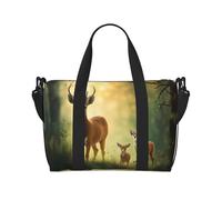 Poezjzw Bolsa de viaje con diseño de ciervos grandes y ciervos pequeños, bolsa de equipaje resistente al agua, para fin de semana, plegable, color negro, talla única, Black, Talla única