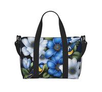 Poezjzw Bolsa de viaje con diseño de flores y pájaros azules, bolsa de equipaje resistente al agua, bolsa de viaje para fin de semana, bolsa plegable, Negro -, Talla única