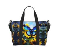 Poezjzw Bolsa de viaje con diseño de mariposa azul girasol para fin de semana, bolsas de mano de mano para mujeres, bolsas de hospital para trabajo de parto y parto, bolsa de equipaje nocturna, color