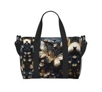 Poezjzw Bolsa de viaje con diseño de mariposas blancas y doradas, color negro, para fin de semana, para mujer, bolsas de hospital para trabajo de parto y parto, color negro, talla única, Negro, One