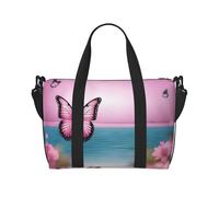 Poezjzw Bolsa de viaje con diseño de mariposas y mar, color rosa, resistente al agua, para fin de semana, plegable, color negro, talla única, color negro, Black, Talla única
