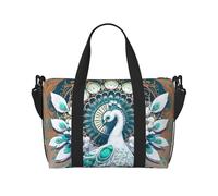 Poezjzw Bolsa de viaje con diseño de pavo real blanco con pantalla abierta, bolsa de mano de mano de semana para mujer, bolsas de hospital para trabajo de parto y parto, color negro, talla única,