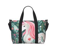 Poezjzw Bolsa de viaje con diseño de unicornio con pelo rosa, bolsa de equipaje resistente al agua, bolsa de viaje para fin de semana, bolsa plegable, Negro -, Talla única