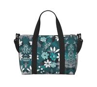 Poezjzw Bolsa de viaje con diseño floral verde azulado y blanco, resistente al agua, bolsa de viaje para fin de semana, plegable, Negro -, Talla única