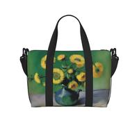 Poezjzw Bolsa de viaje con flores amarillas para fin de semana, bolsas de mano para mujeres, bolsas de hospital para trabajo de parto y parto, bolsa de equipaje nocturna, color negro, talla única,