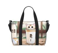Poezjzw Bolsa de viaje con forma de gato para té con leche, bolsa de equipaje resistente al agua, bolsa de viaje para fin de semana, bolsa plegable, Negro -, Talla única