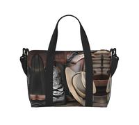 Poezjzw Bolsa de viaje con sombrero negro de vaquero, botas occidentales, bolsa de viaje para fin de semana, bolsas de hospital para trabajo de parto y parto, bolsa de equipaje nocturna, color negro,