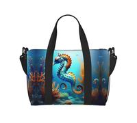 Poezjzw Bolsa de viaje de caballito de mar de coral de fondo marino, bolsas de mano de mano de semana para mujeres, bolsas de hospital para trabajo de parto y parto, bolsa de equipaje nocturna, color