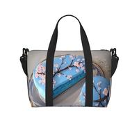 Poezjzw Bolsa de viaje de viaje con diseño de cerezo azul, resistente al agua, para fin de semana, plegable, color negro, talla única, Black, Talla única