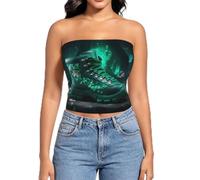 POEZJZW Camisetas de tubo para mujer, sin tirantes, estilo bandeau, casuales, sin espalda, Negro, L
