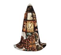 POEZJZW Capa con capucha para hombre y mujer, diseño de collage de café, capa con capucha, disfraz renacentista de bruja, disfraz de bruja, talla L