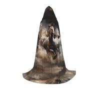 POEZJZW Capa larga con capucha con patrón de caballos de Running Of The Horses, capa larga para disfraz de Halloween, cosplay, capa unisex, negro, talla L