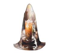 POEZJZW Capa larga con capucha con patrón de té de leche, disfraz de Halloween, cosplay, capa unisex, Negro, S