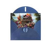 POEZJZW Chalet By The Sea Pearl - Tarjetas de Navidad de papel, con sobres azules, tarjetas de agradecimiento, boda, día de San Valentín, 10 unidades