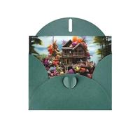 POEZJZW Chalet By The Sea Pearl Tarjetas de Navidad de papel, con sobres verde oscuro, tarjetas de agradecimiento, boda, día de San Valentín, 10 unidades