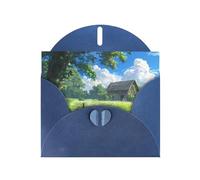 POEZJZW Chalet In The Grassland - Tarjetas de Navidad de papel perlado, con sobres azules, tarjetas de agradecimiento, boda, día de San Valentín, 10 unidades