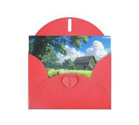 POEZJZW Chalet In The Grassland - Tarjetas de Navidad de papel perlado, con sobres rojos, tarjetas de agradecimiento, boda, día de San Valentín, 10 unidades