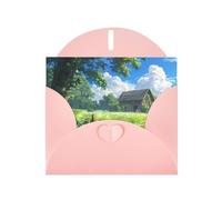 POEZJZW Chalet In The Grassland - Tarjetas de Navidad de papel perlado, con sobres rosas, tarjetas de agradecimiento, boda, día de San Valentín, 10 unidades